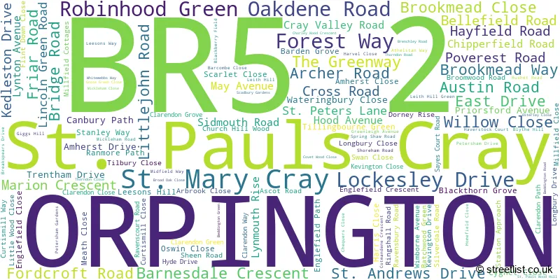 A word cloud for the BR5 2 postcode